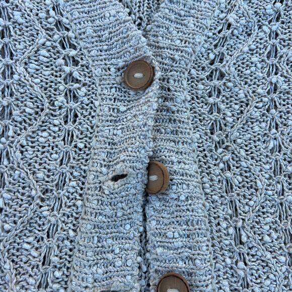 Vintage Pallas 100% Irish Linen Open Weave 3D Cardigan Boho Cottagecore Earthy S - Picture 3 of 4